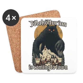 Riesige Schwarze Katze Isländische Weihnachtsnacht - Untersetzer (4er-Set) - Weiß - Vorne