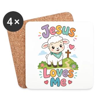 Jesus Lamm Cartoon Liebe mich - Untersetzer (4er-Set) - Weiß - Vorne