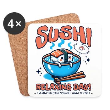 Journée de détente de sushi Nourriture mignonne - Dessous de verre (lot de 4) - blanc - Devant
