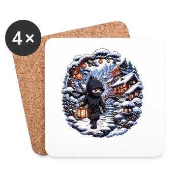 Winterninja im verschneiten Dorf - Untersetzer (4er-Set) - Weiß - Vorne