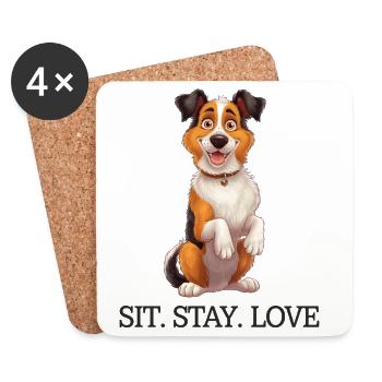 Sit Stay Love 2 Tri-Colour Border Collie Dog Merch - Coasters (set of 4) - white - Front