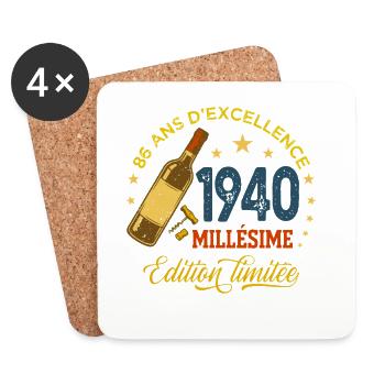 86 Ans Millésime 1940 Anniversaire Vin Rétro - Dessous de verre (lot de 4) - blanc - Devant