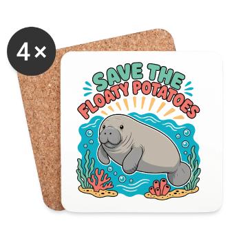 Sauvez les pommes de terre flottantes Drôle de lamantin et vache de mer - Dessous de verre (lot de 4) - blanc - Devant