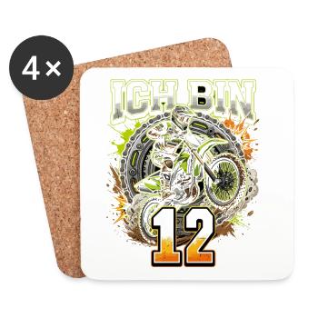 Ich bin 12 Motocross Fahrer - Untersetzer (4er-Set) - Weiß - Vorne