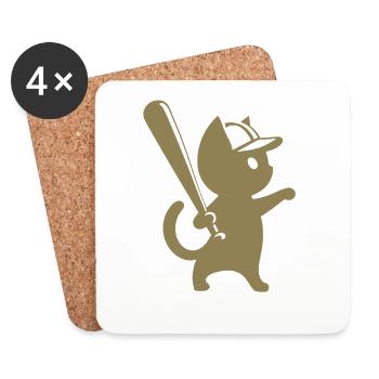 Minimalistische Katzen-Baseballspieler Silhouette - Untersetzer (4er-Set) - Weiß - Vorne