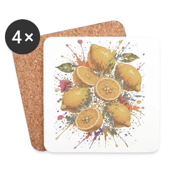 Zitronengelbe Zitrus-Mehrfarbige Spritzkunst - Untersetzer (4er-Set) - Weiß - Vorne