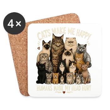 Cats Gather: Feline Crew Cheer - Coasters (set of 4) - white - Front