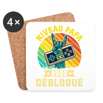 Niveau Papa 2025 Débloqué - Cadeau Futur Père Rétr - Dessous de verre (lot de 4) - blanc - Devant