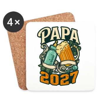Papa 2027 – Bier & Babyflaschengeschenk - Untersetzer (4er-Set) - Weiß - Vorne