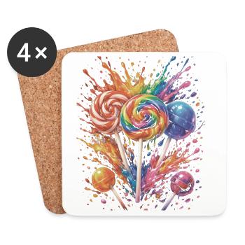 Sucette Bonbon Multicolore Splash Art - Dessous de verre (lot de 4) - blanc - Devant