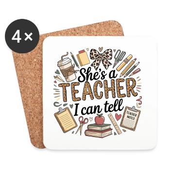 She's a Teacher I Can Tell | Cute Leopard Teacher  - Coasters (set of 4) - white - Front