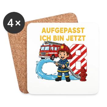 Aufgepasst Ich Bin Jetzt 8 Feuerwehr Geburtstag - Untersetzer (4er-Set) - Weiß - Vorne