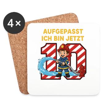 Aufgepasst Ich Bin Jetzt 10 Feuerwehr Geburtstag - Untersetzer (4er-Set) - Weiß - Vorne