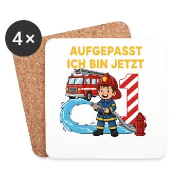 Aufgepasst Ich Bin Jetzt 1 Feuerwehr Geburtstag - Untersetzer (4er-Set) - Weiß - Vorne