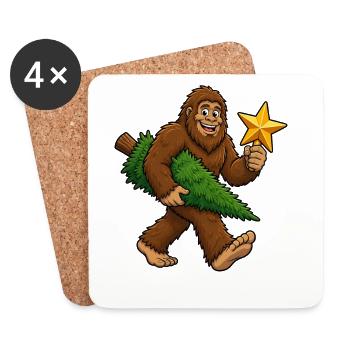 Bigfoot-Weihnachtsbaum und Stern, Bigfoot-Weihnach - Untersetzer (4er-Set) - Weiß - Vorne