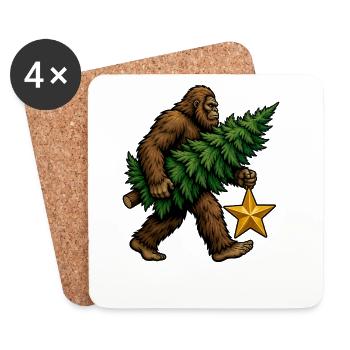 Bigfoot-Weihnachtsbaum und Stern, Bigfoot-Weihnach - Untersetzer (4er-Set) - Weiß - Vorne