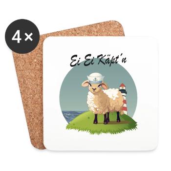 Ei Ei Käpt’n – Lustiges Schaf Design - Untersetzer (4er-Set) - Weiß - Vorne