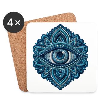 Auge im Stickerei-Look Mandala Geschenk - Untersetzer (4er-Set) - Weiß - Vorne