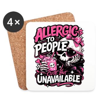 Allergic to People – frecher Totenkopf Spruch - Untersetzer (4er-Set) - Weiß - Vorne