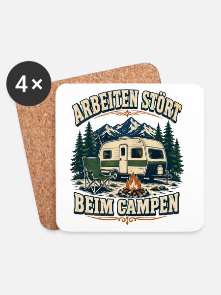 Arbeiten stört beim Campen – Bergcamping - Untersetzer (4er-Set) - Weiß