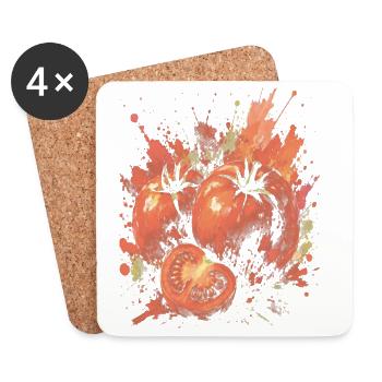 Rotes Tomatengemüse-Splash-Kunst-Aquarell - Untersetzer (4er-Set) - Weiß - Vorne