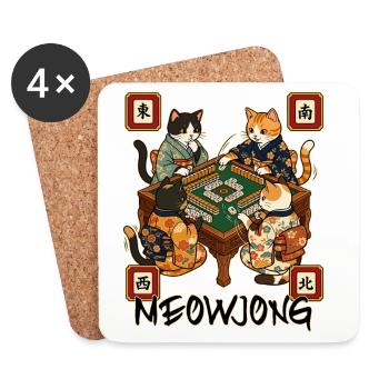 Meowjong Cute Cat Mahjong Game Social Club - Coasters (set of 4) - white - Front