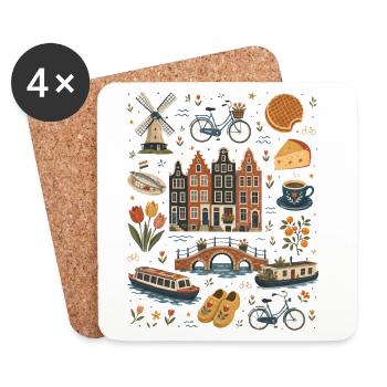 Niederlande | Grachten, Tulpen & Fahrrad - Untersetzer (4er-Set) - Weiß - Vorne
