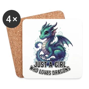 Mädchen liebt Drachen - Untersetzer (4er-Set) - Weiß - Vorne