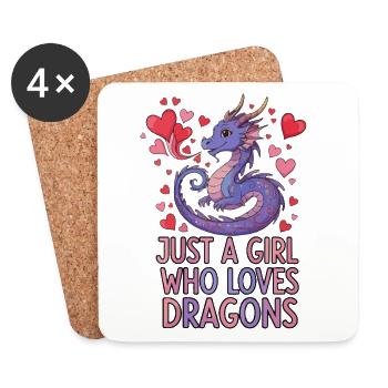 Nur ein Mädchen liebt Drachen - Untersetzer (4er-Set) - Weiß - Vorne