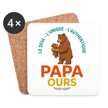 Papa Ours L'Authentique Cadeau Fête Des Pères - Dessous de verre (lot de 4) - blanc - Devant