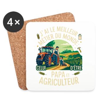 Papa Et Agriculteur Meilleur Métier Du Monde - Dessous de verre (lot de 4) - blanc - Devant