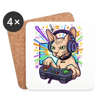 Sphynx Cat Gamer - Untersetzer (4er-Set) - Weiß - Vorne