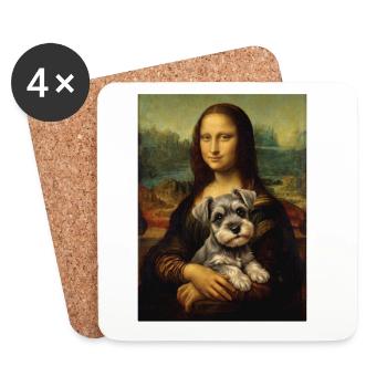 Schnauzer Mona Lisa Kunstparodie Hundeporträt - Untersetzer (4er-Set) - Weiß - Vorne