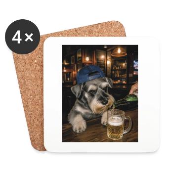 Durstiger Schnauzer, Bierliebhaber, Hundehumor - Untersetzer (4er-Set) - Weiß - Vorne