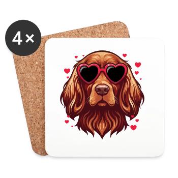 Irischer Zuspieler Valentine – Roter Zuspieler Hundemama Papa - Untersetzer (4er-Set) - Weiß - Vorne