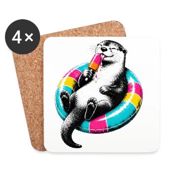 Otter mit Eis im Stencil Style - Untersetzer (4er-Set) - Weiß - Vorne