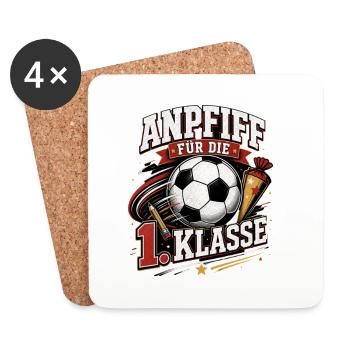 Anpfiff für die 1. Klasse. Einschulung Fußball - Untersetzer (4er-Set) - Weiß - Vorne