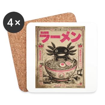 Axolotl, Ramen, Japanische Nudeln, Kawaii, Anime - Untersetzer (4er-Set) - Weiß - Vorne