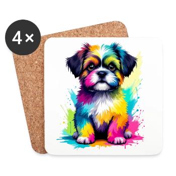Bunter Shih Tzu Welpe Farbexplosion - Untersetzer (4er-Set) - Weiß - Vorne