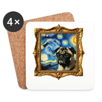 Mops Starry Night - Untersetzer (4er-Set) - Weiß - Vorne