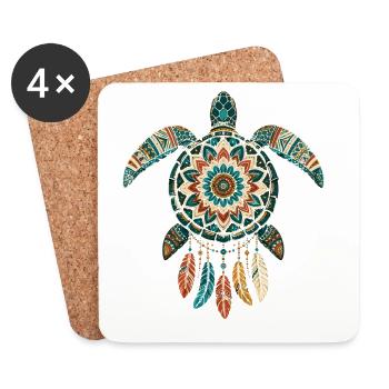 Meeresschildkröten-Mandala Traumfänger-Boho - Untersetzer (4er-Set) - Weiß - Vorne