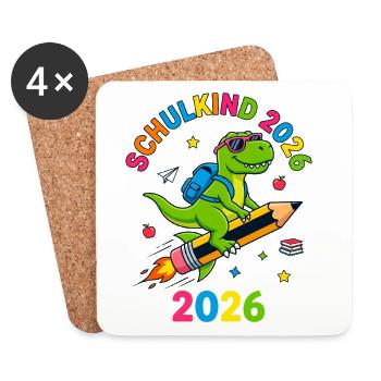 Schulkind 2026 Dino T-Rex Einschulung - Untersetzer (4er-Set) - Weiß - Vorne
