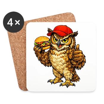 Eule mit einem Hamburger - Untersetzer (4er-Set) - Weiß - Vorne