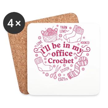 Ich bin in meinem Büro Häkeln Lustiger Häkelliebhaber - Untersetzer (4er-Set) - Weiß - Vorne
