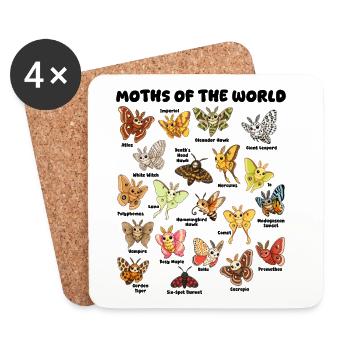 Moths of the World Kawaii Table Entomology - Coasters (set of 4) - white - Front