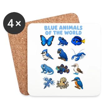 Blue Animals Of The World Animal Kingdom Chalkboard - Coasters (set of 4) - white - Front