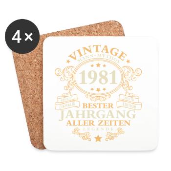 Vintage 1981 Jahrgang Mann 45. Geburtstag - Untersetzer (4er-Set) - Weiß - Vorne