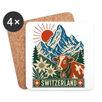 Schweizer Bergkuh im Sonnenaufgang - Untersetzer (4er-Set) - Weiß - Vorne