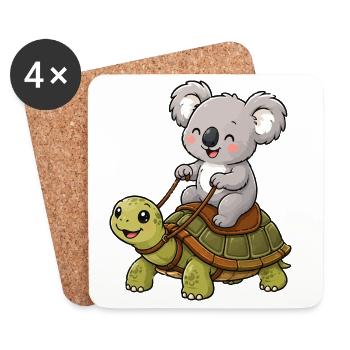 Kleiner Koala reitet Schildkröte - Untersetzer (4er-Set) - Weiß - Vorne