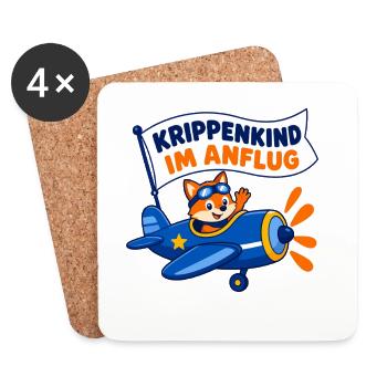 Krippenkind im Anflug – Fuchs als kleiner Pilot - Untersetzer (4er-Set) - Weiß - Vorne